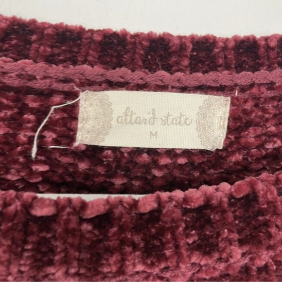 SOFT & Luxe! Altar’d State Chenille Feel Maroon Scalloped Bottom Sweater - Picture 6 of 10